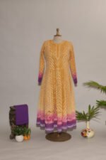3-Colour Shaded Mauve Magenta Mustard Cotton Voil Anarkali with Gasspatti Cutwork Lace
