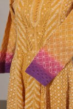 3-Colour Shaded Mauve Magenta Mustard Cotton Voil Anarkali with Gasspatti Cutwork Lace - Image 3