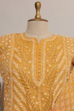 3-Colour Shaded Mauve Magenta Mustard Cotton Voil Anarkali with Gasspatti Cutwork Lace - Image 4