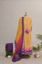 3-Colour Shaded Mauve Magenta Mustard Cotton Voil Anarkali with Gasspatti Cutwork Lace - Image 5