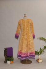 3-Colour Shaded Mauve Magenta Mustard Cotton Voil Anarkali with Gasspatti Cutwork Lace - Image 6