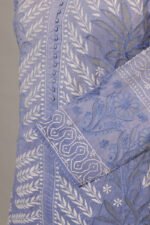 Powdered Blue Cotton Voil Jacket Anarkali with Dark Blue Gasspatti Cutwork - Image 3