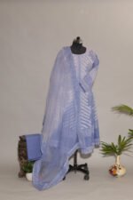 Powdered Blue Cotton Voil Jacket Anarkali with Dark Blue Gasspatti Cutwork - Image 4