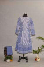 Powdered Blue Cotton Voil Jacket Anarkali with Dark Blue Gasspatti Cutwork - Image 6