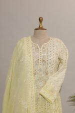 Lemon to Parrot Green Shaded Cotton Voil Anarkali with Gasspatti Phunda Cutwork - Image 5
