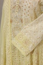 Lemon to Parrot Green Shaded Cotton Voil Anarkali with Gasspatti Phunda Cutwork - Image 6