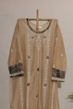 Beigeish Brown Pure Mul Cotton Semi-Stitched Suit with Shimmer Dupatta - Image 4