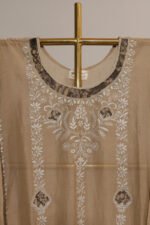 Beigeish Brown Pure Mul Cotton Semi-Stitched Suit with Shimmer Dupatta - Image 5