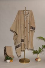 Beigeish Brown Pure Mul Cotton Semi-Stitched Suit with Shimmer Dupatta