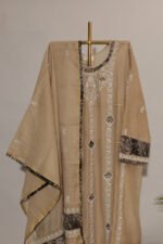 Beigeish Brown Pure Mul Cotton Semi-Stitched Suit with Shimmer Dupatta - Image 2