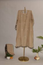 Beigeish Brown Pure Mul Cotton Semi-Stitched Suit with Shimmer Dupatta - Image 3