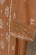Dark Beige Pure Mul Cotton Semi-Stitched Suit with Lace Detailing - Image 4