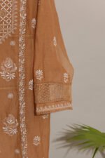 Dark Beige Pure Mul Cotton Semi-Stitched Suit with Lace Detailing - Image 5