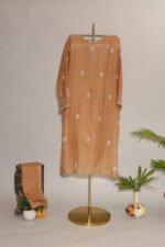 Dark Beige Pure Mul Cotton Semi-Stitched Suit with Lace Detailing - Image 2