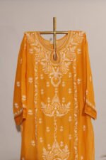 Dark Orangeish Mustard Pure Mul Cotton Semi-Stitched Suit with Narayanpeth Border - Image 3