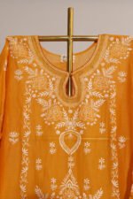 Dark Orangeish Mustard Pure Mul Cotton Semi-Stitched Suit with Narayanpeth Border - Image 4