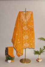 Dark Orangeish Mustard Pure Mul Cotton Semi-Stitched Suit with Narayanpeth Border