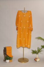 Dark Orangeish Mustard Pure Mul Cotton Semi-Stitched Suit with Narayanpeth Border - Image 2