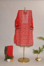 Chilli Red Pure Mul Cotton Semi-Stitched Suit with Maheshwari Border - Image 3