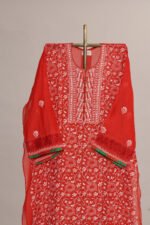 Chilli Red Pure Mul Cotton Semi-Stitched Suit with Maheshwari Border - Image 5