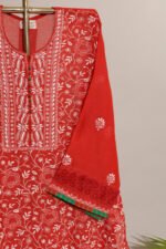 Chilli Red Pure Mul Cotton Semi-Stitched Suit with Maheshwari Border - Image 6