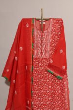 Chilli Red Pure Mul Cotton Semi-Stitched Suit with Maheshwari Border - Image 7