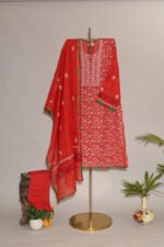 Chilli Red Pure Mul Cotton Semi-Stitched Suit with Maheshwari Border