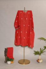Chilli Red Pure Mul Cotton Semi-Stitched Suit with Maheshwari Border - Image 2