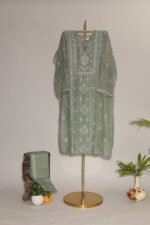 Poisonous Green Pure Mul Cotton Semi-Stitched Suit with Shimmer & Lace - Image 7