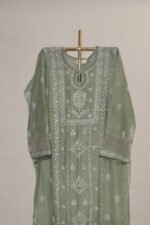 Poisonous Green Pure Mul Cotton Semi-Stitched Suit with Shimmer & Lace - Image 6
