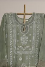 Poisonous Green Pure Mul Cotton Semi-Stitched Suit with Shimmer & Lace - Image 5