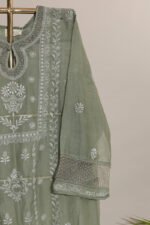 Poisonous Green Pure Mul Cotton Semi-Stitched Suit with Shimmer & Lace - Image 4