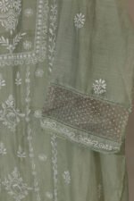 Poisonous Green Pure Mul Cotton Semi-Stitched Suit with Shimmer & Lace - Image 2