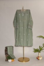 Poisonous Green Pure Mul Cotton Semi-Stitched Suit with Shimmer & Lace - Image 3