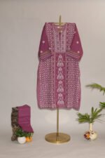 Light Purple Pure Mul Cotton Semi-Stitched Suit with Tissue & Lace Border - Image 3