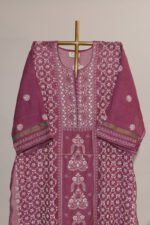 Dark Burgundy Pure Mul Cotton Semi-Stitched Suit with Narayanpeth Lace Border - Image 4