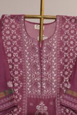 Light Purple Pure Mul Cotton Semi-Stitched Suit with Tissue & Lace Border - Image 5