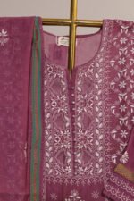 Dark Burgundy Pure Mul Cotton Semi-Stitched Suit with Narayanpeth Lace Border - Image 7