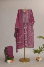 Dark Burgundy Pure Mul Cotton Semi-Stitched Suit with Narayanpeth Lace Border