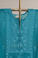 Cobalt Blue Pure Mul Cotton Semi-Stitched Suit with Heavy Hand Embroidery - Image 6