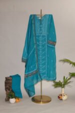 Cobalt Blue Pure Mul Cotton Semi-Stitched Suit with Heavy Hand Embroidery