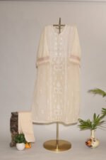 Ombre Cream Pure Mul Cotton Semi-Stitched Suit with Jali & Crotia Lace - Image 3