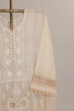 Ombre Cream Pure Mul Cotton Semi-Stitched Suit with Jali & Crotia Lace - Image 4