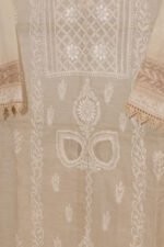 Beige Cream Pure Mul Cotton Semi-Stitched Suit with Croquette Lace - Image 7