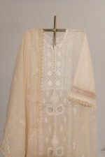 Ombre Cream Pure Mul Cotton Semi-Stitched Suit with Jali & Crotia Lace - Image 7