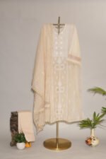 Ombre Cream Pure Mul Cotton Semi-Stitched Suit with Jali & Crotia Lace