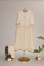 Beige Cream Pure Mul Cotton Semi-Stitched Suit with Croquette Lace - Image 2