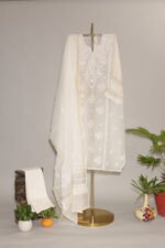 Cream Pure Mul Cotton Semi-Stitched Suit with Silver Latkans