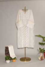 Cream Pure Mul Cotton Semi-Stitched Suit with Gota & Hand Embroidered Cutwork Border - Image 3