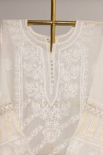 Cream Pure Mul Cotton Semi-Stitched Suit with Gota & Hand Embroidered Cutwork Border - Image 4
